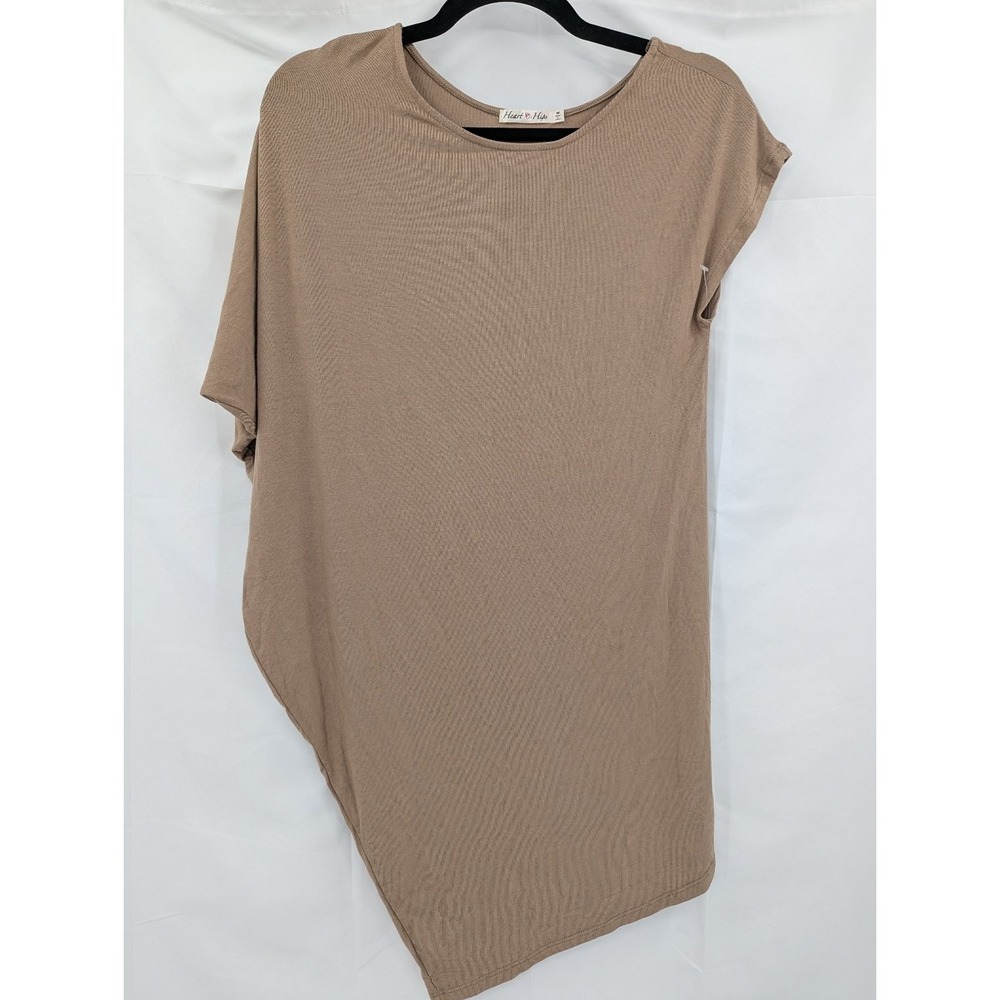 Heart & Hips Women's Taupe M Tunic Top Asymmetrical Dolman Sleeve Rayon